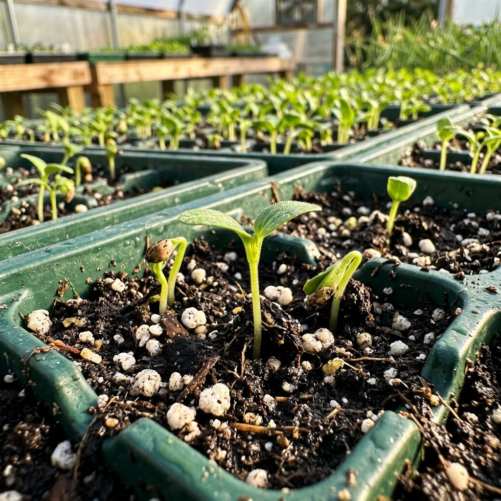Healthy seedling trays with rich soil